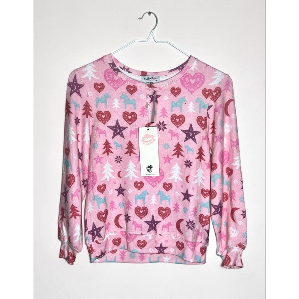 Wildfox Kids Pink Heart Star Print Sweatshirt NWT Size 7/8 Girls